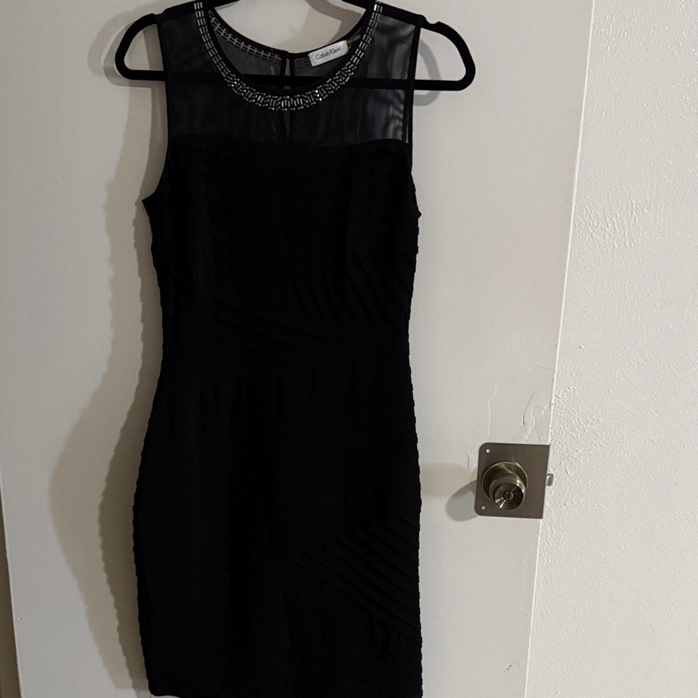 Calvin Klein Black Beaded Neck Mini Dress